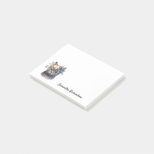 Persoonlijke Boho Cat Floral Waterverf Post-it® Notes (Schuin)