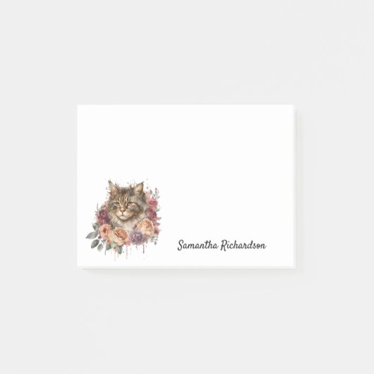 Persoonlijke Boho Cat Floral Waterverf Post-it® Notes (Voorkant)