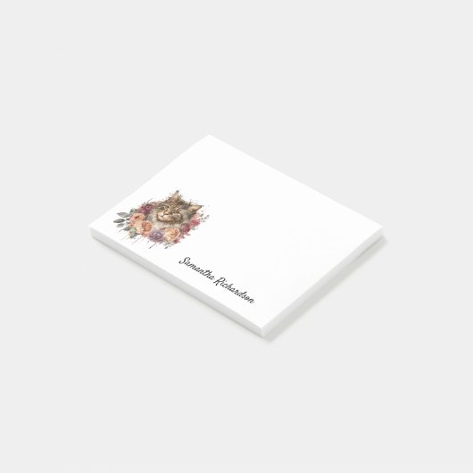 Persoonlijke Boho Cat Floral Waterverf Post-it® Notes (Schuin)