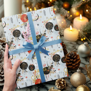 Persoonlijke Boho Chic Kerst Celestiale Patroon Cadeaupapier
