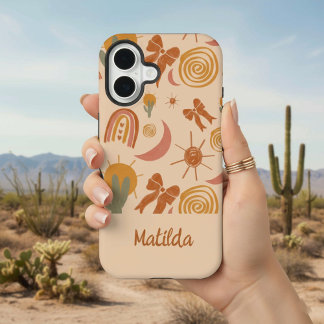 Persoonlijke Boho Desert Sun Patroon Hoesje iPhone 16 Hoesje