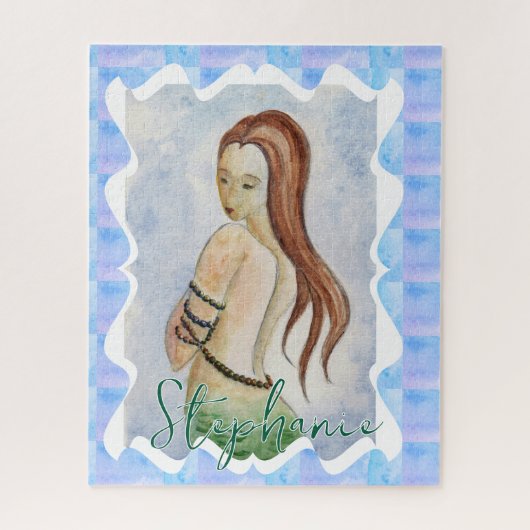 Persoonlijke Boho Fantasy Zeemeermin Waterverfschi Legpuzzel (Verticaal)