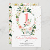 Persoonlijke boho floral girl eerste verjaardag kaart (Voorkant / Achterkant)