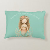 Persoonlijke Boho Girl Zeemeermin lichtblauwe rond Accent Kussen (Achterkant)