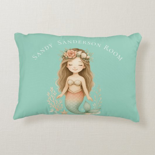 Persoonlijke Boho Girl Zeemeermin lichtblauwe rond Accent Kussen (Achterkant)