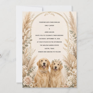 Persoonlijke Boho Golden Retriever Trouw Uitnodigi Kaart