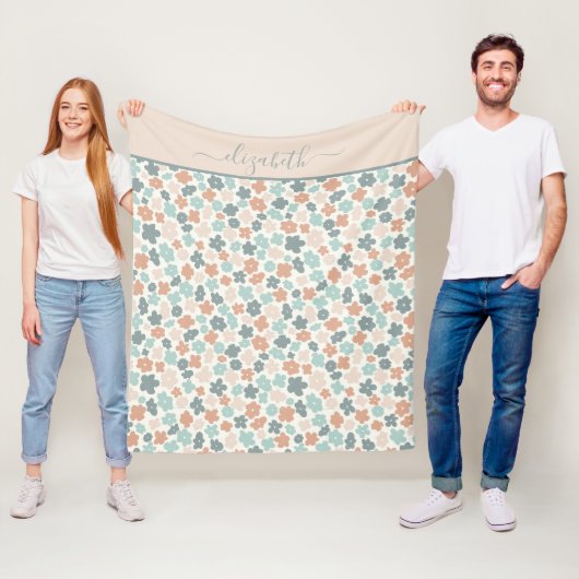 Persoonlijke Boho groene perzik roze bloem Fleece Deken (In situ)