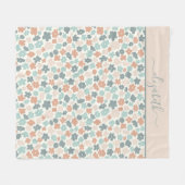 Persoonlijke Boho groene perzik roze bloem Fleece Deken (Voorkant (Horizontaal))