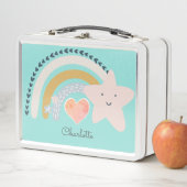 Persoonlijke Boho Rainbow Pink Heart Metal Lunch (In situ)