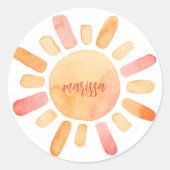 Persoonlijke Boho Sun en Rays Ronde Sticker (Voorkant)
