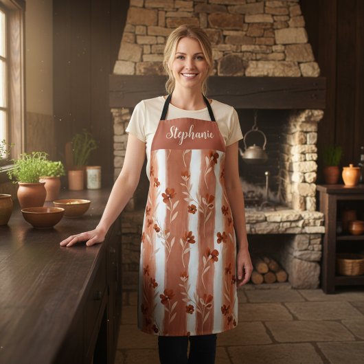 Persoonlijke Boho Terracotta Wilde Bloem Naam Schort