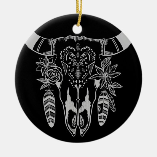 Persoonlijke Boho Tribal Skull Black en White Keramisch Ornament (Voorkant)
