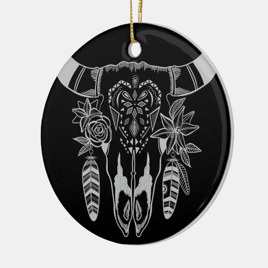 Persoonlijke Boho Tribal Skull Black en White Keramisch Ornament (Links)