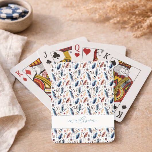 Persoonlijke Boho Veer Bloem Pokerkaarten