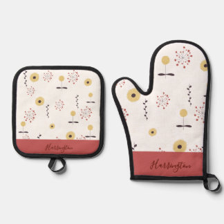 Persoonlijke Boho Wilde Bloem Ovenwant & Pannenlap Set