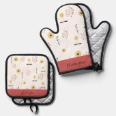 Persoonlijke Boho Wilde Bloem Ovenwant & Pannenlap Set (Voorkant / Achterkant)