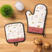 Persoonlijke Boho Wilde Bloem Ovenwant & Pannenlap Set (Top down)