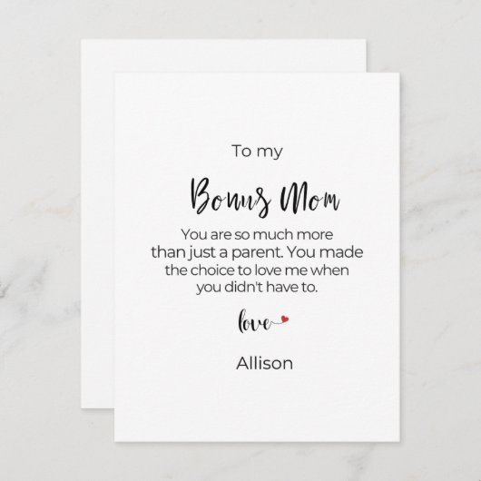 Persoonlijke Bonus Moeder Moederdag Feestdagenkaart (Voorkant / Achterkant)