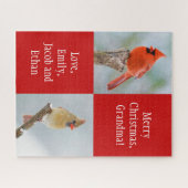 Persoonlijke boodschap Kardinaal Birds Rood Kerstf Legpuzzel (Horizontaal)