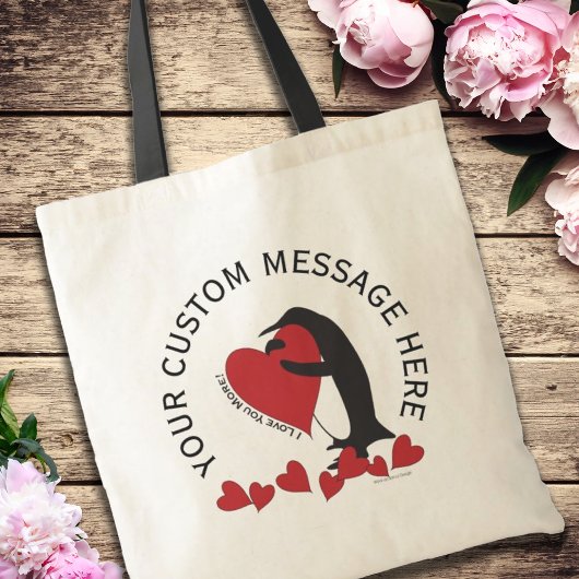 Persoonlijke boodschap Pinguïn en Rode Hart Tote Bag