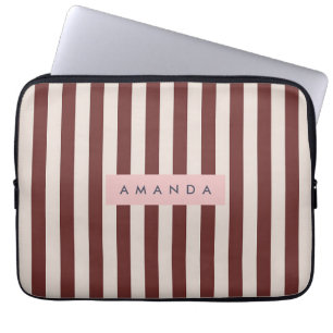 Persoonlijke Bordeaux en Ivoorkleurige Streep Laptop Sleeve
