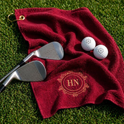 Persoonlijke Bordeaux golfhanddoek met initialen