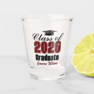 Persoonlijke bordeauxrode afstudeerklas van 2026 shot glas