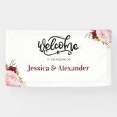 Persoonlijke bordeauxrode bloemen-huwelijksbanner spandoek (Horizontaal)