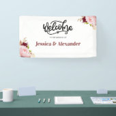 Persoonlijke bordeauxrode bloemen-huwelijksbanner spandoek (Beurs)