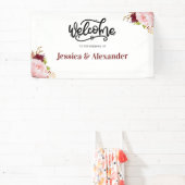 Persoonlijke bordeauxrode bloemen-huwelijksbanner spandoek (Insitu)