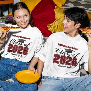 Persoonlijke bordeauxrode klas van 2026 afstudeerf t-shirt