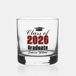 Persoonlijke bordeauxrood-zwarte afstudeercadeau k whisky glas