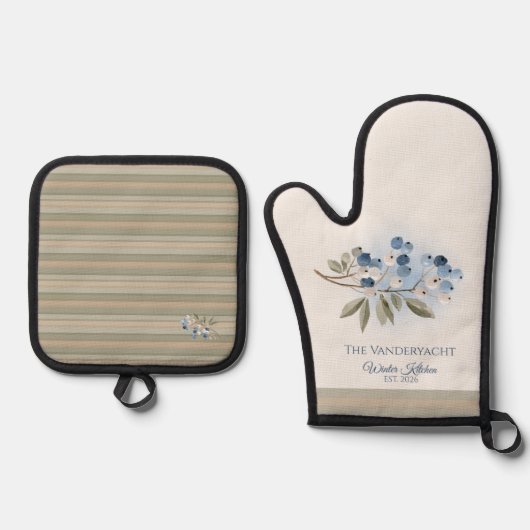 Persoonlijke bosbessen botanische ovenwant & pannenlap set (Voorkant)