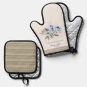 Persoonlijke bosbessen botanische ovenwant & pannenlap set (Voorkant / Achterkant)