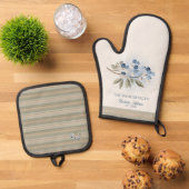 Persoonlijke bosbessen botanische ovenwant & pannenlap set (Top down)