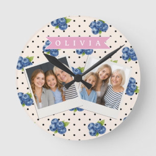 Persoonlijke Bosbessen Stippen Cute Retro Ronde Klok