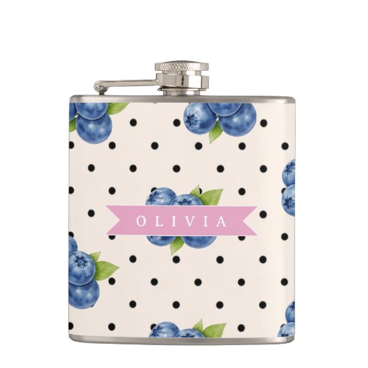 Persoonlijke Bosbessen Stippen Cute Vintage Heupfles (Voorkant)