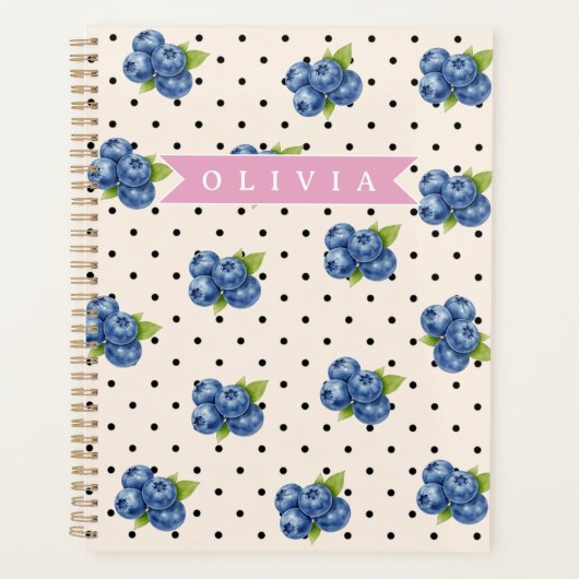 Persoonlijke Bosbessen Stippen Cute Vintage Planner (Voorkant)