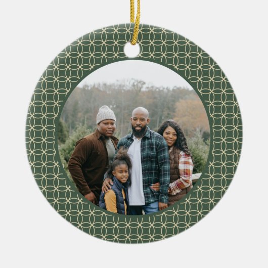 Persoonlijke bosgroene patroon Kerst foto Keramisch Ornament (Voorkant)