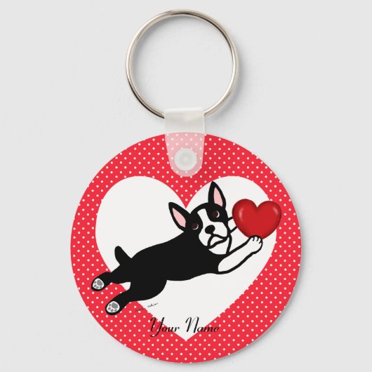 Persoonlijke Boston Terrier en Heart Sleutelhanger (Voorkant)