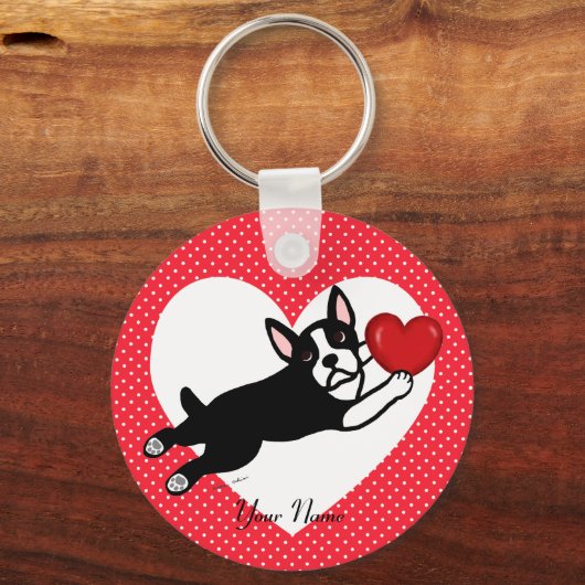 Persoonlijke Boston Terrier en Heart Sleutelhanger (Voorkant)