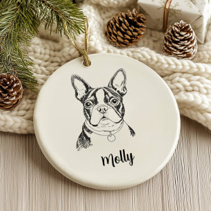 Persoonlijke Boston Terrier Hond Kerstmis Keramisch Ornament