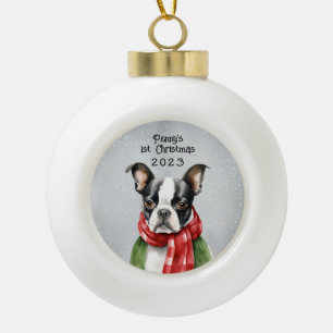 Persoonlijke Boston Terrier Keramische Bal Ornament