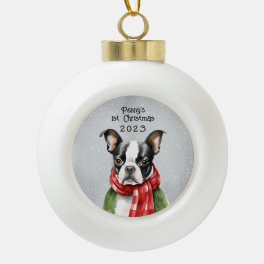 Persoonlijke Boston Terrier Keramische Bal Ornament (Voorkant)