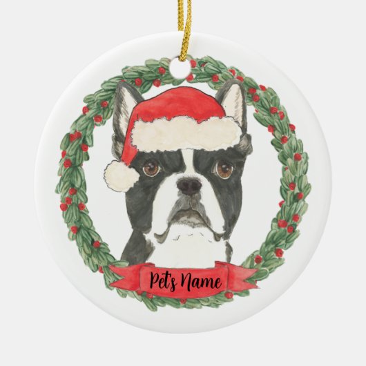 Persoonlijke Boston Terrier Kerstmis Keramisch Ornament (Voorkant)