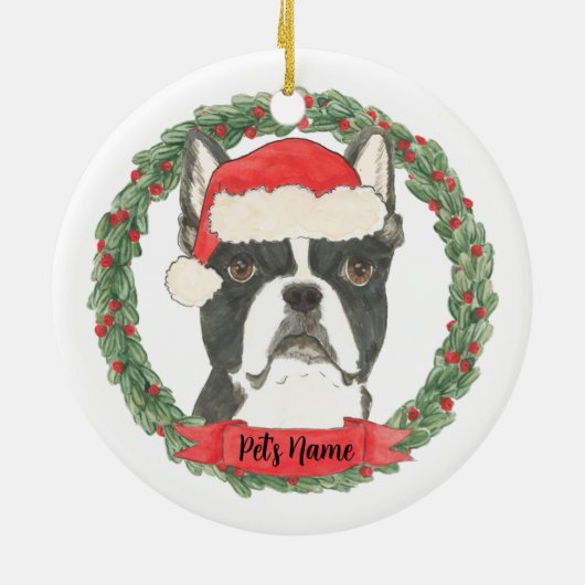 Persoonlijke Boston Terrier Kerstmis Keramisch Ornament (Achterkant)