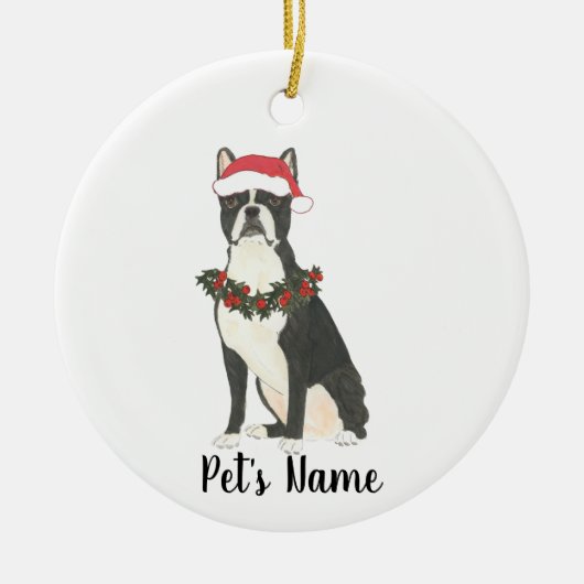 Persoonlijke Boston Terrier Kerstmis Keramisch Ornament (Voorkant)