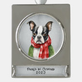 Persoonlijke Boston Terrier Verzilverd Banner Ornament (Voorkant)