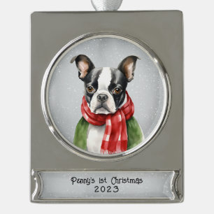 Persoonlijke Boston Terrier Verzilverd Banner Ornament