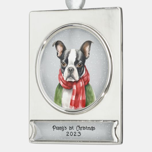 Persoonlijke Boston Terrier Verzilverd Banner Ornament (Links)